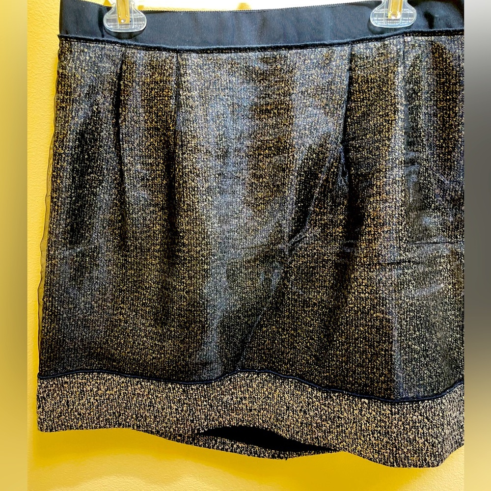 Gold & black tweed skirt with black mesh over lay. Loft